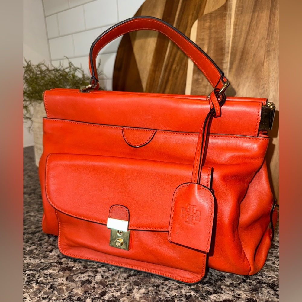 Tory Burch Vibrant Orange Leather Satchel